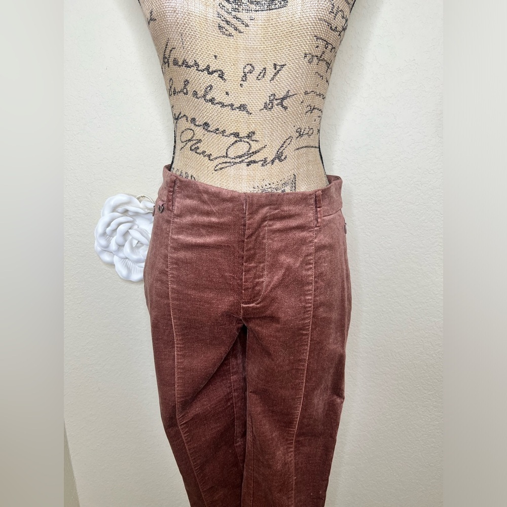 Anthropologie The Essential Slim Velvet Trousers Sz 8 in Bronze Brown Color - Picture 3 of 16